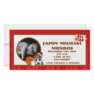 4x8 All Star Red  Photo Birth Announcement Photo Card by AnnLeeDesigns