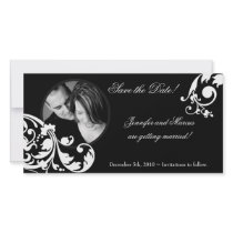 4x8 Black White Floral Engagement Announcement Photo Cards