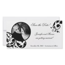 4x8 Black White Floral Engagement Announcement Photo Greeting Card