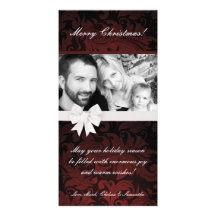 4x8 Burgundy Floral Bow Ribbo PHOTO Christmas Card Personalized Photo Card