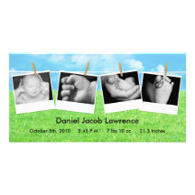 4x8 Clothes Line Portrait PHOTO Birth Announcement Photo Card Template