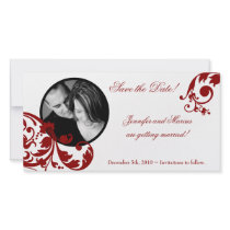 4x8 Crimson Red Floral Engagement Announcement Personalized Photo Card
