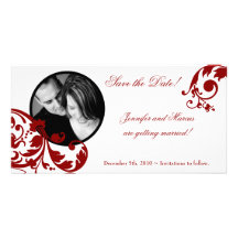 4x8 Crimson Red Floral Engagement Announcement Personalized Photo Card