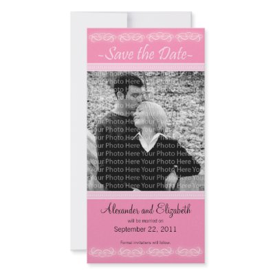 4x8" Elegant Pink Save the Date Announcement Photo Greeting Card by TheWeddingShoppe