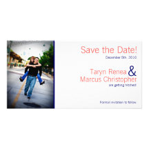 4x8 Engagement Announcement Coral Navy Blue Chevro Photo Card