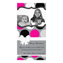 4x8 Hot Pink Black Polka Dot PHOTO Christmas Card Custom Photo Card