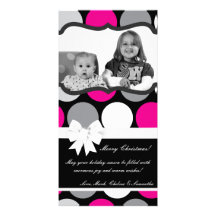 4x8 Hot Pink Black Polka Dot PHOTO Christmas Card Photo Card