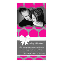 4x8 Hot Pink Black Polka Dot PHOTO Christmas Card Custom Photo Card