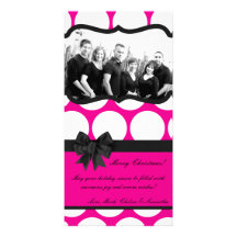 4x8 Hot Pink Black Polka Dot PHOTO Christmas Card Photo Card
