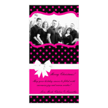 4x8 Hot Pink Black Polka Dot PHOTO Christmas Card Photo Cards