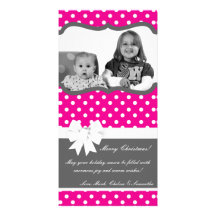 4x8 Hot Pink Black Polka Dot PHOTO Christmas Card Custom Photo Card