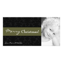 4x8 Olive Green Damask Frame PHOTO Christmas Card Photo Card