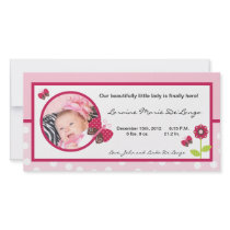 4x8 Photo Birth Announcement Berry Garden Lady Bug Personalized Photo Card