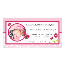 4x8 Photo Birth Announcement Berry Garden Lady Bug Personalized Photo Card