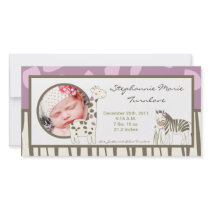 4x8 Photo Birth Announcement Jacana Girl Jungle Picture Card