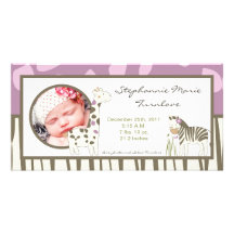 4x8 Photo Birth Announcement Jacana Girl Jungle Picture Card