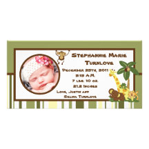 4x8 Photo Birth Announcement Jungle Babies Customized Photo Card