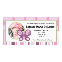 4x8 Photo Birth Announcement Sugar Plum Butterfly Photo Card