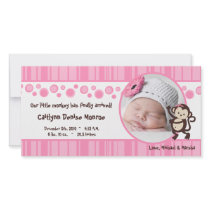 4x8 Pink Pop Monkey Girl Photo Birth Announcement Custom Photo Card