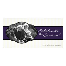 4x8 Purpl White Striped Frame PHOTO Christmas Card Custom Photo Card