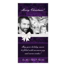4x8 Purple Floral Bow Ribbo PHOTO Christmas Card Photo Cards