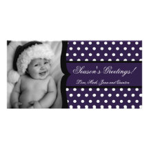 4x8 Purple White Polka Frame PHOTO Christmas Card Personalized Photo Card