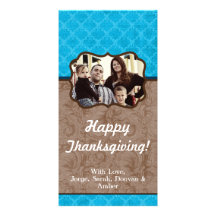 4x8 Turquoise and Brown Floral Thanksgiving Card Personalized Photo Card