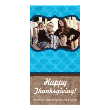 4x8 Turquoise and Brown Floral Thanksgiving Card Photo Cards
