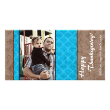 4x8 Turquoise and Brown Floral Thanksgiving Card Photo Card