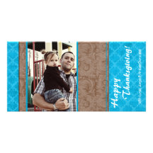 4x8 Turquoise and Brown Floral Thanksgiving Card Photo Card Template