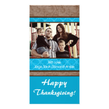 4x8 Turquoise and Brown Floral Thanksgiving Card Personalized Photo Card