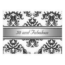 50 and Fabulous Damask Birthday Invitation