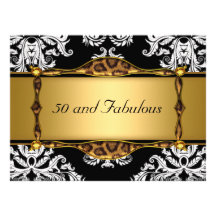 50 and Fabulous Gold  Damask Birthday Party Invitations