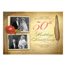 50 wedding anniversary two photos vintage invites