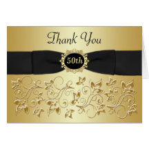 50th Anniversary Black Gold Floral Thank You Card