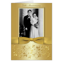 50th Anniversary Gold Floral Photo Invitation Card