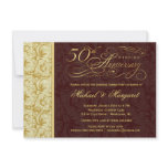 50th Anniversary Surprise Party - Gold Damask Personalized Announcement