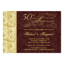 50th Anniversary Surprise Party - Gold Damask Personalized Announcement