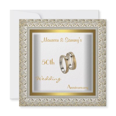 50th Anniversary Wedding White Gold Elegant Custom Announcement by Label_That