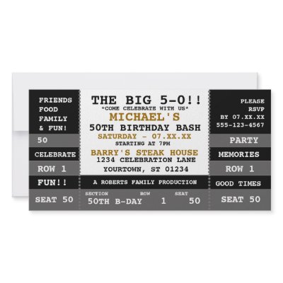 50th Birthday Concert Ticket Photo Card Template by reflections06