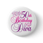 50th Birthday Diva buttons