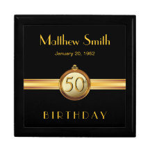 50th Birthday Mens Elegant Gold Black Gift Box