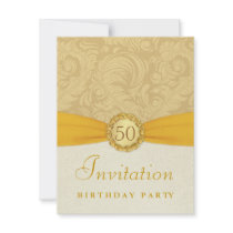50th Birthday Party - Gold Damask with Monogram