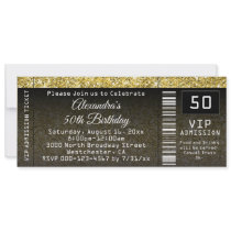 50th Birthday Party Invitation Goldtone Ticket