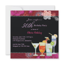 50th Birthday Party Invitation:Tropical Cocktails