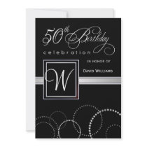 50th Birthday Party Invitations - Silver Monogram