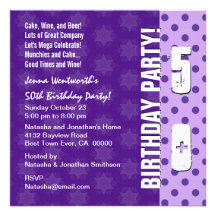 50th Birthday Party Purple Polka Dots V001 Invites
