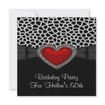 50th Birthday Party Red Heart Jewel Giraffe Black Custom Invites