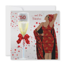 50th Birthday Party Retro Diva Art deco Red White Announcement