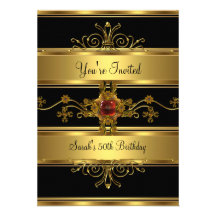 50th Birthday Party Rich Gold Black Red Jewel Custom Invites